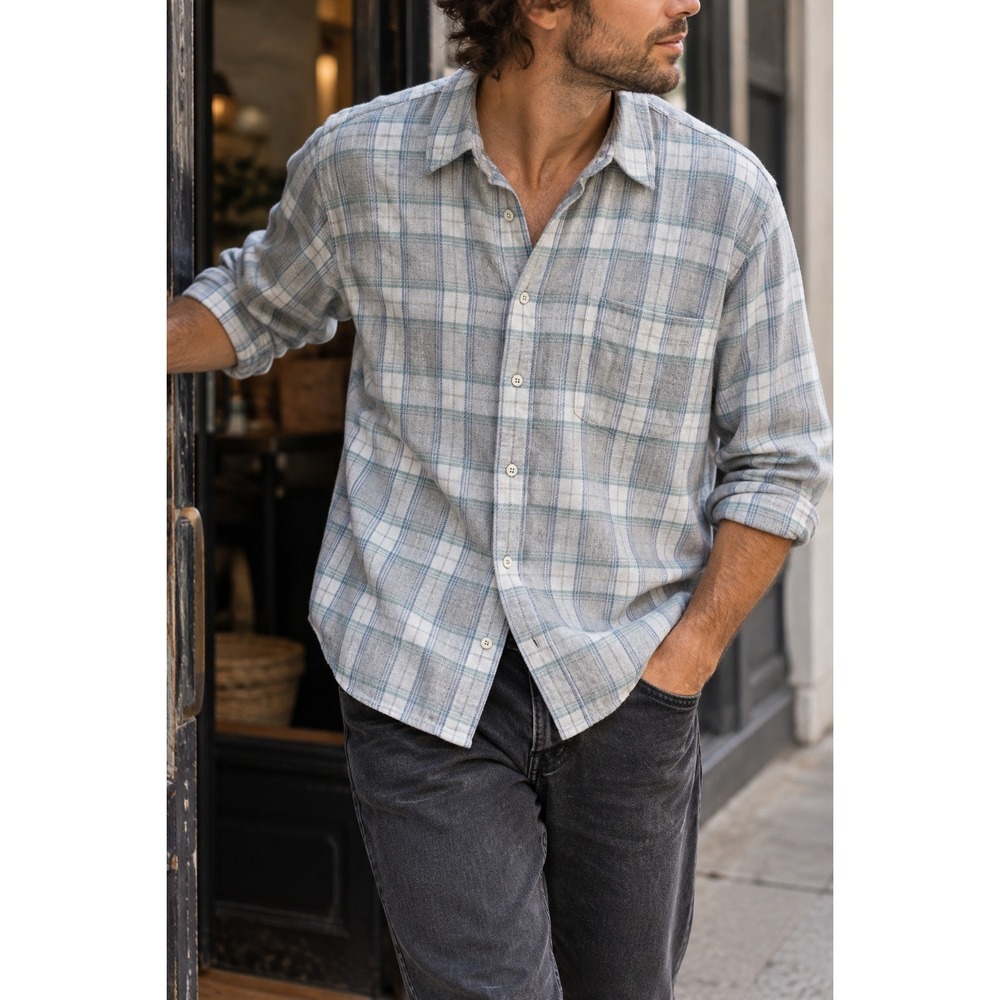 Rails Lennox Steel City Concrete Plaid Brushed Shirt Cotton Rayon Gray XL